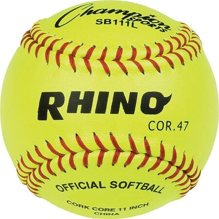 Champion Sports Champion Sports SB111L 11 in. Leather Cover Cork Softball; Optic Yellow & Red SB111L